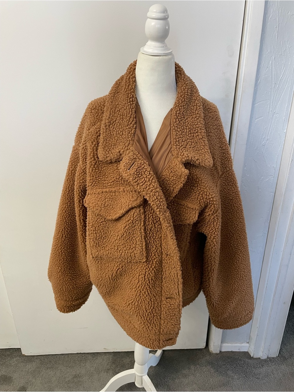 American Eagle Brown Oversized Cropped Teddy Coat Size XXL